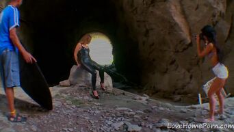 Photomodel gets wild fuck in cave
