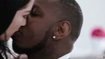Strong black man fucks brunette with small tits