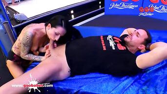 Brutal gangbang for tattooed slut