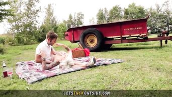 Rural couple fucks in field