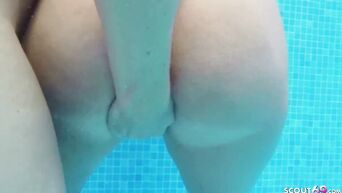 Cum in water and triple footjob near the pool