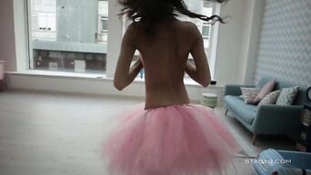 Beautiful Sveta dancing wearing a pink ballerina tutu dress