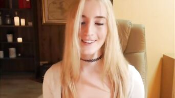 Blonde shows tits and undresses