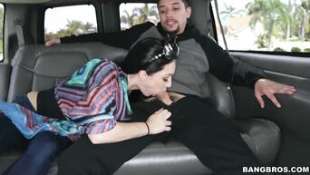 Real HD porn: Brunette fucks with stranger in back seat of the car