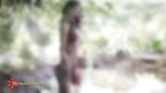 Erotic video: brunette gently caresses ideal body in nature