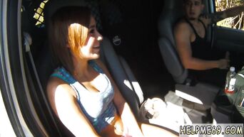 Rapist tied red-haired cutie and made her suck in the car