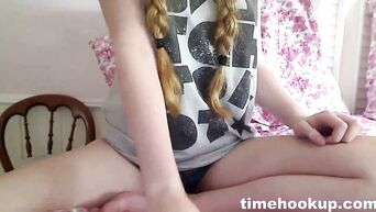Russian blonde Olga Buzova masturbates with comb before webcam