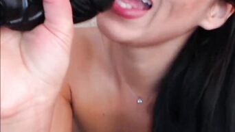 Young brunette arranges erotic solo in front of webcam