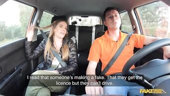 Young sexy chick is doing blowjob in the car to get a driver license