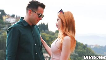 Passionate redhead chick invites handsome boyfriend hot to have hardcore fuck