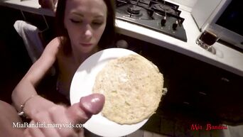Anal sex in kitchen and cumshot on fried eggs
