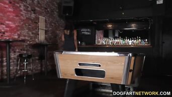 Black slut Ashley Pink gets gangbang in bar from drunken crowd